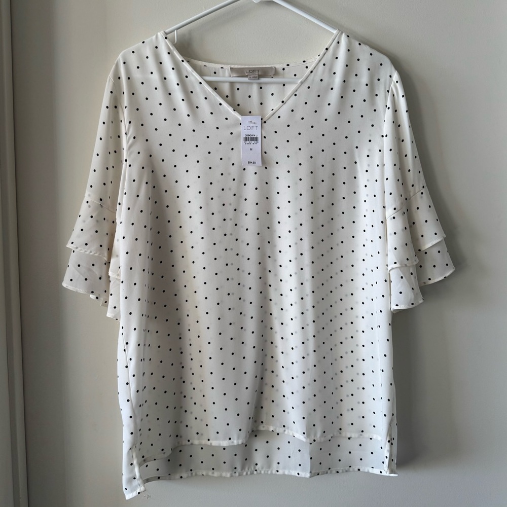 NWT Loft V-Neck Layered Ruffle Sleeve Top